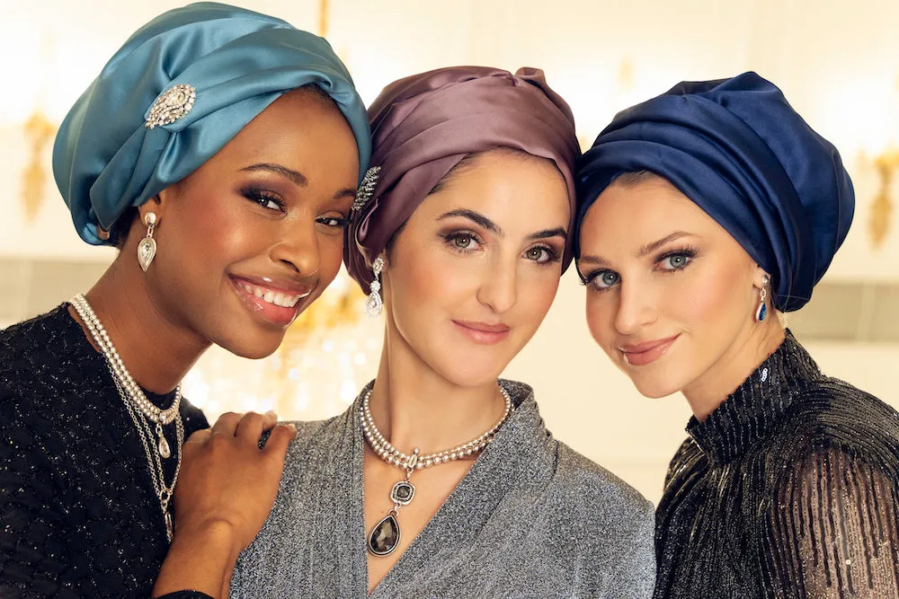 The Malka Crown | Luxury Handmade Turban Crown Head Covering with Attachable Magnetic Accessory (no wrapping required)