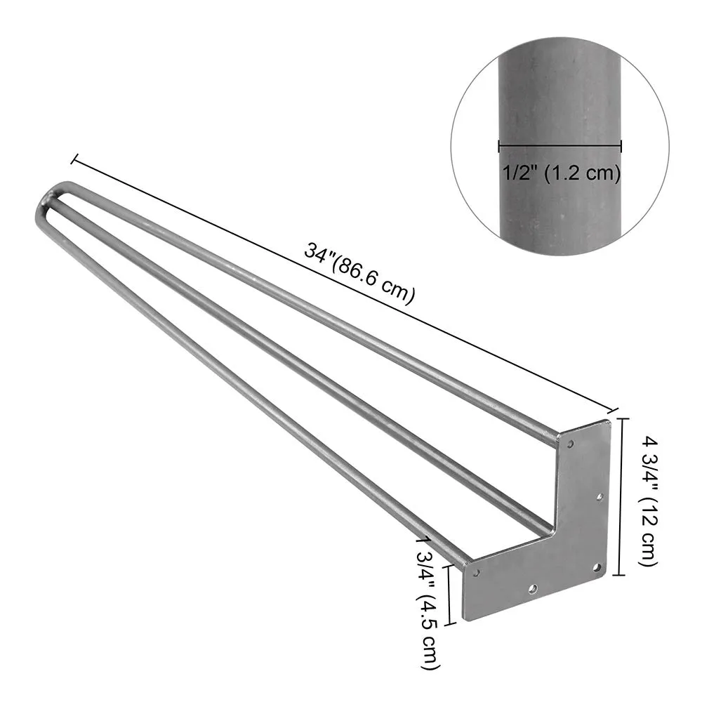 TheLAShop 34" Hairpin Legs Set of 4, 3-Rod Steel, Raw Steel