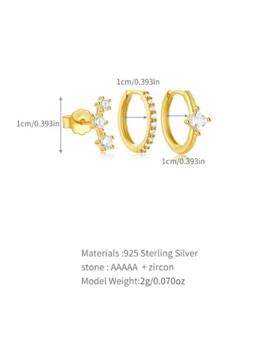 Three Style Earring Sets Luxury Girl 925 Sterling Silver real 18K gold plated vermeil earrings KESLEY