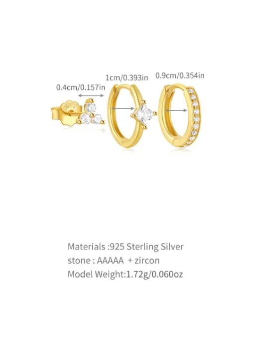 Three Style Earring Sets Luxury Girl 925 Sterling Silver real 18K gold plated vermeil earrings KESLEY