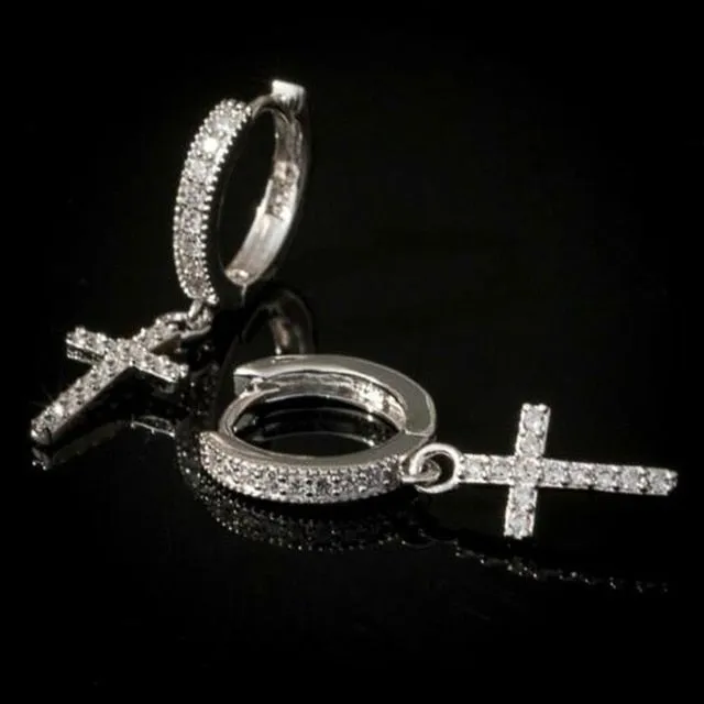 Trendy Jewelry Stylish Cross Drop Earrings for Women with Zircon in Silver Color