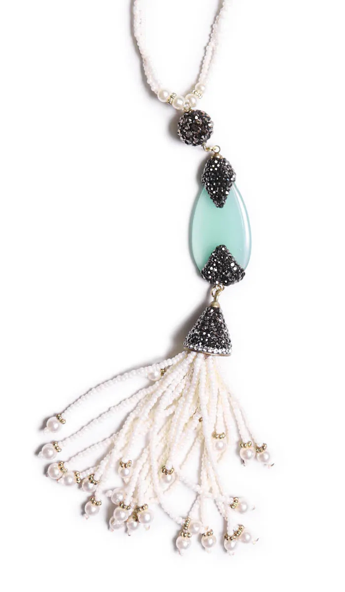 Turkish Artisan Tassel Necklace - Aqua - Final Sale