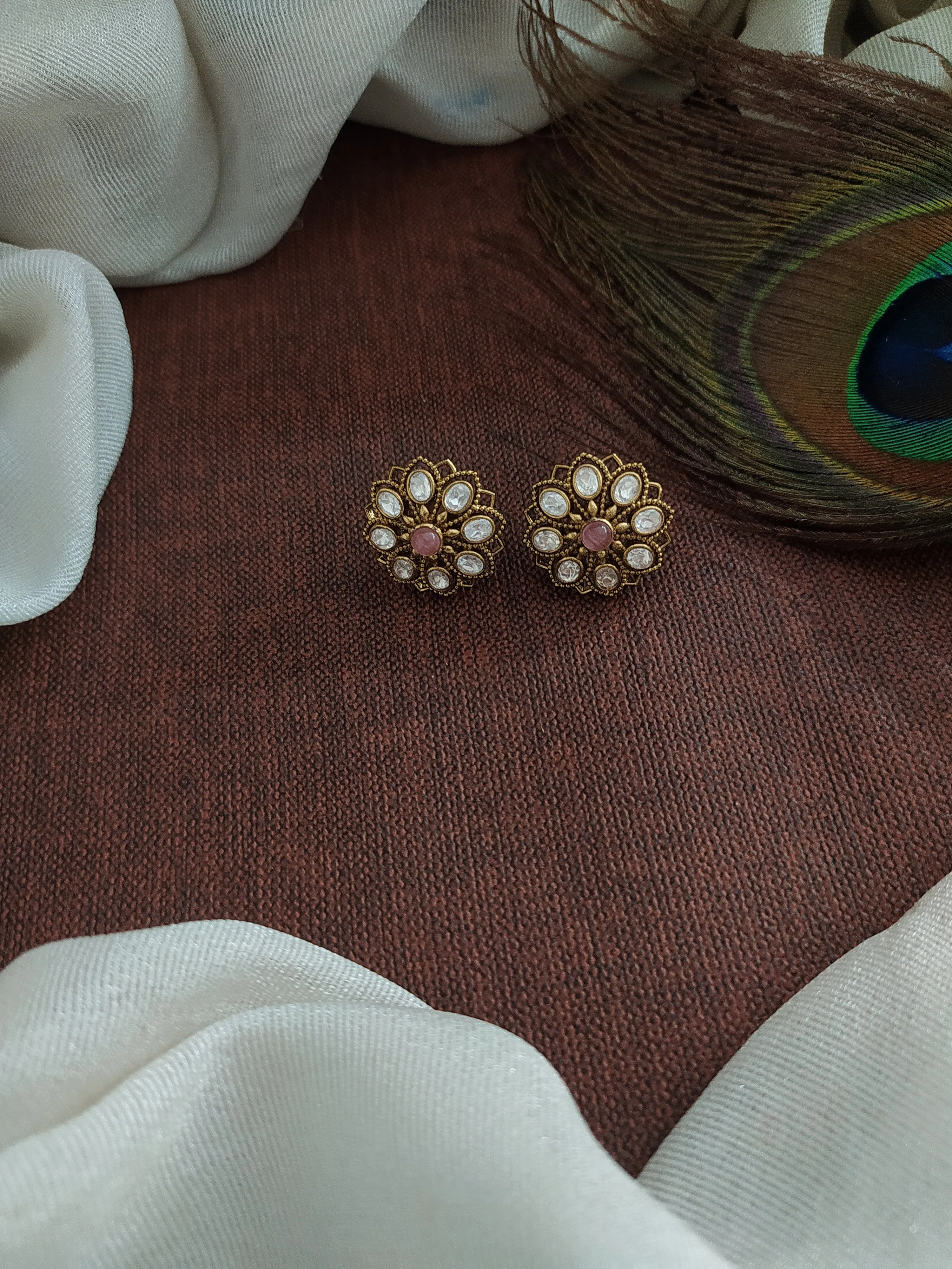 Victorian Diamond Moissanite Polki Stud Earrings