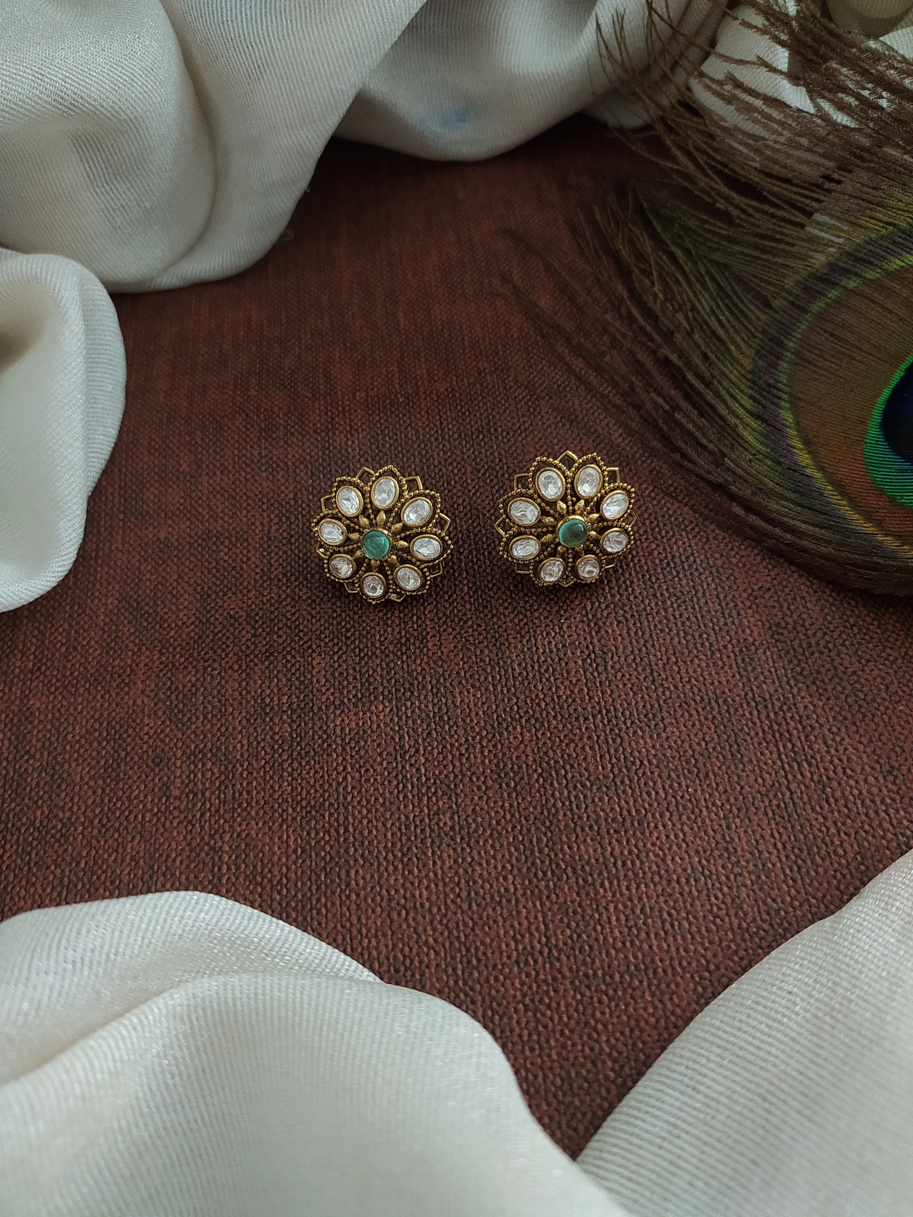 Victorian Diamond Moissanite Polki Stud Earrings