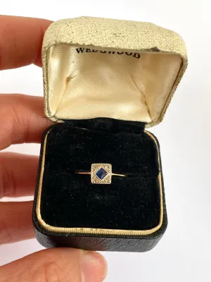 Vintage, Art Deco, 18ct Gold and Platinum, Sapphire and Old Cut Diamond Ring