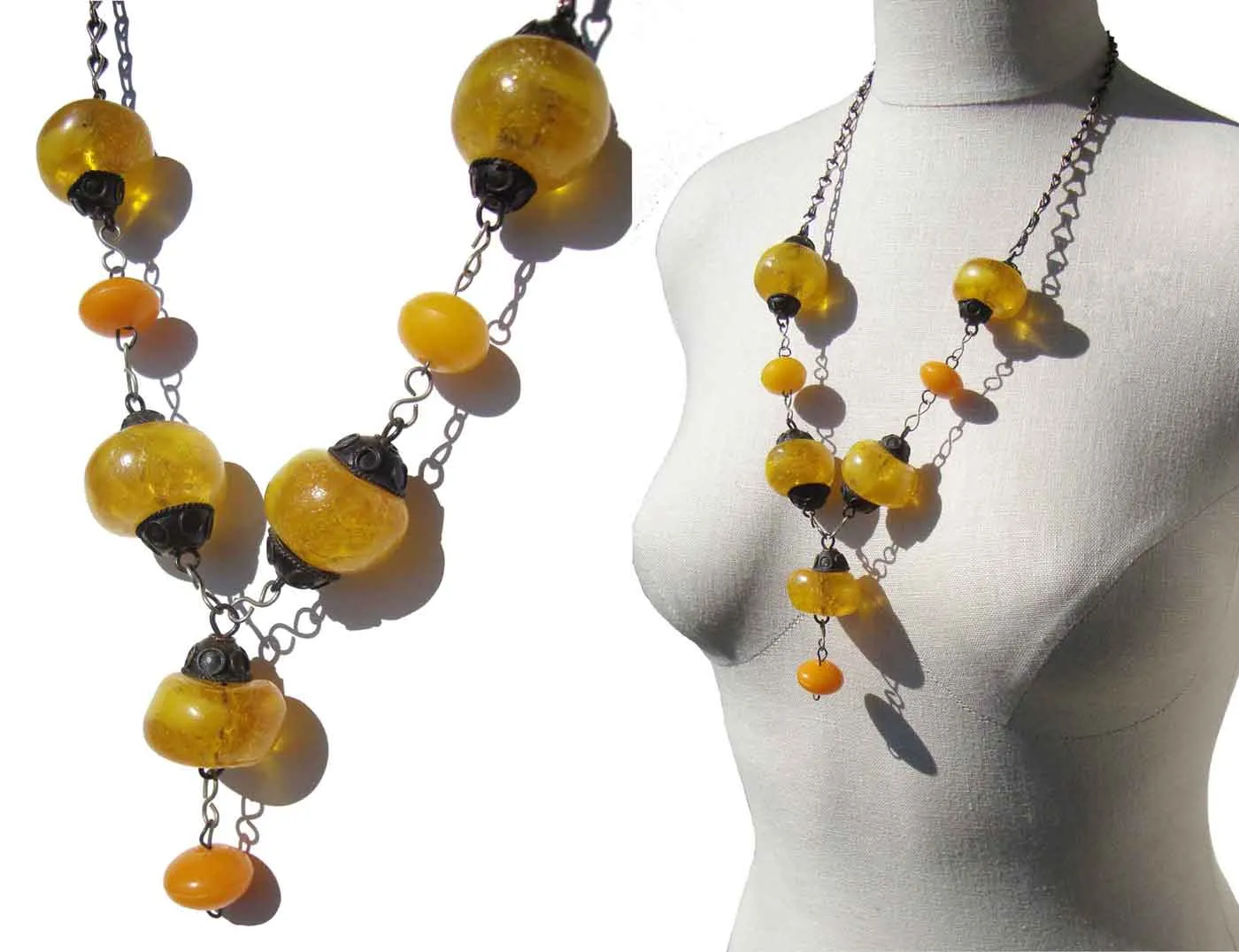 Vintage Baltic Egg Yolk Amber Yemeni Bedouin Beaded Necklace