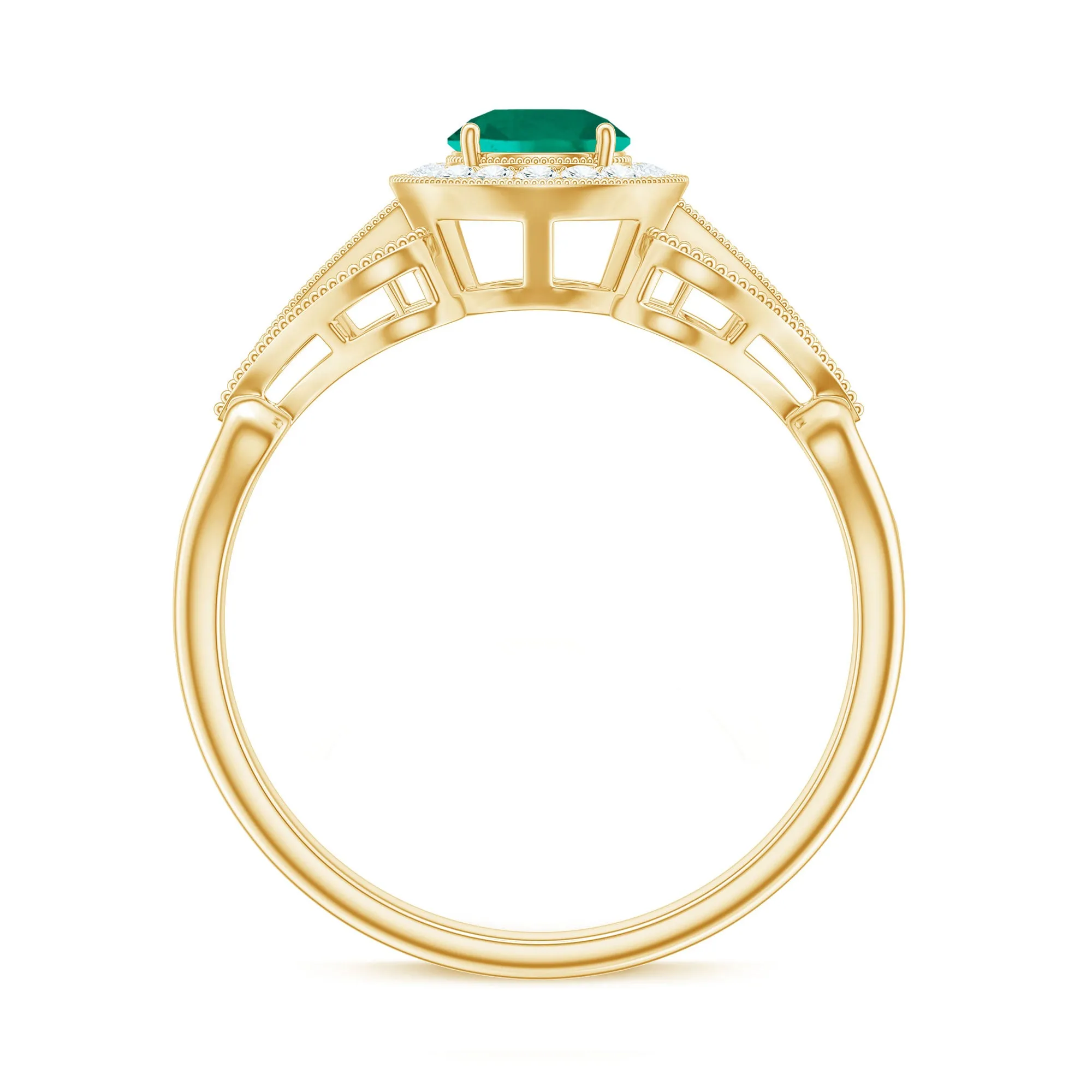 Vintage Created Emerald and Diamond Engagement Ring