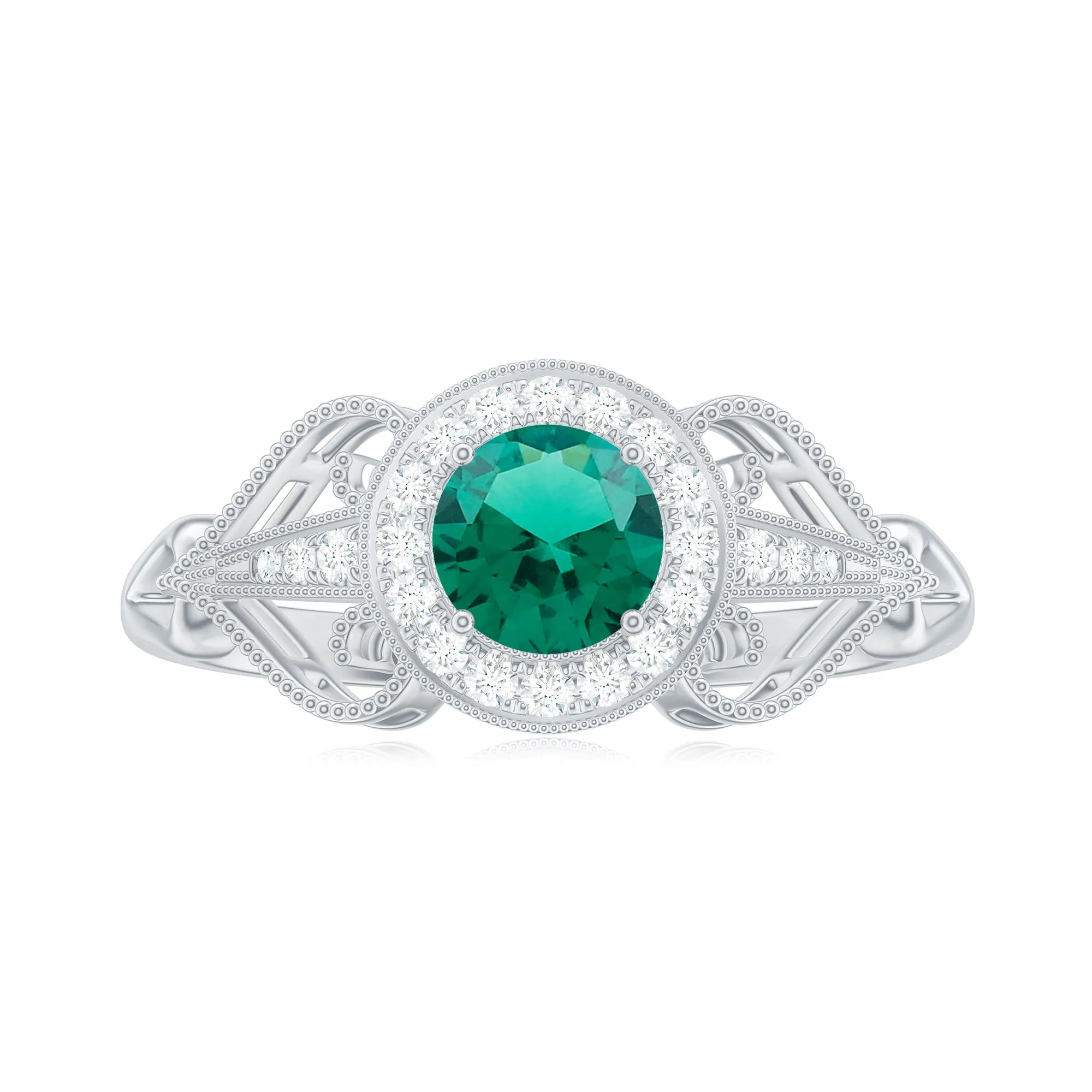 Vintage Created Emerald and Diamond Engagement Ring