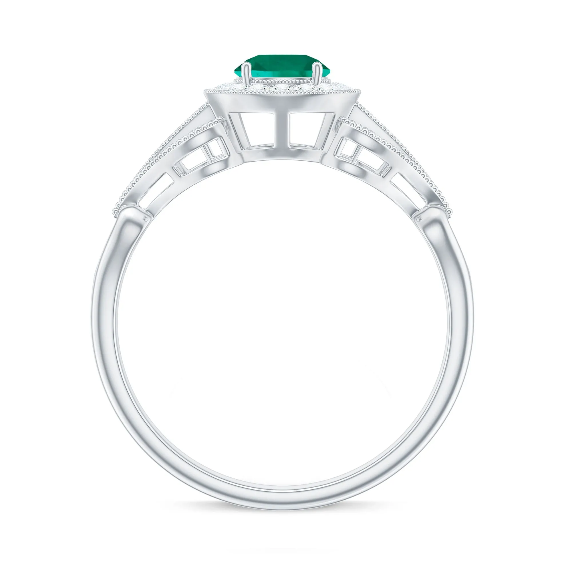 Vintage Created Emerald and Diamond Engagement Ring