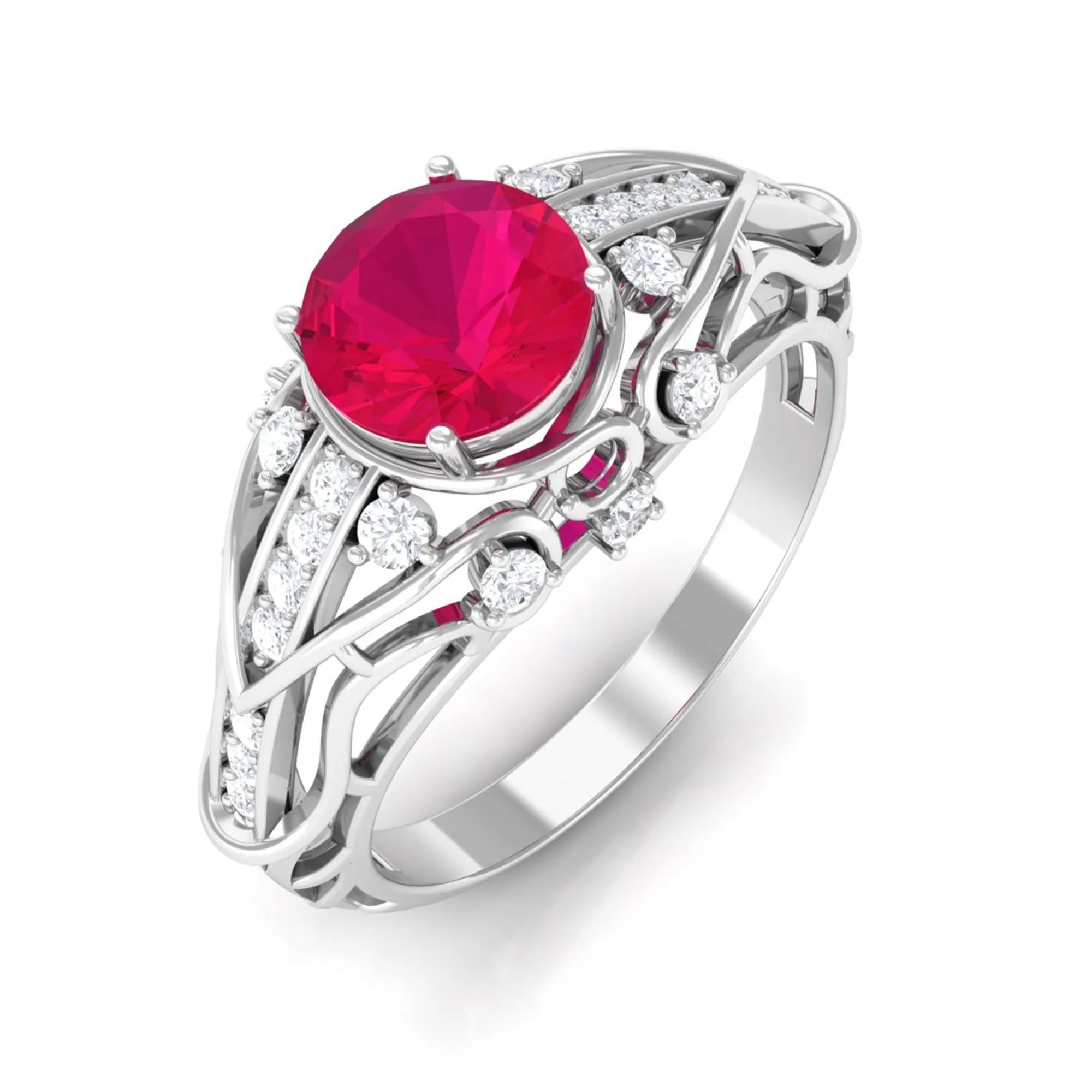 Vintage Inspired Ruby Engagement Ring with Diamond