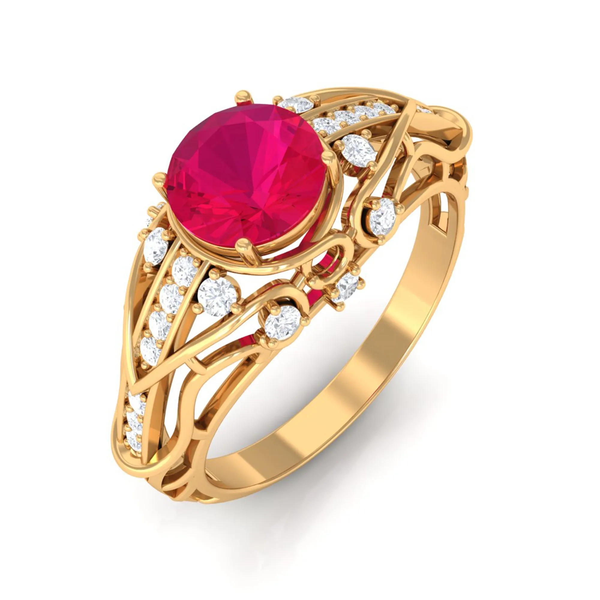 Vintage Inspired Ruby Engagement Ring with Diamond