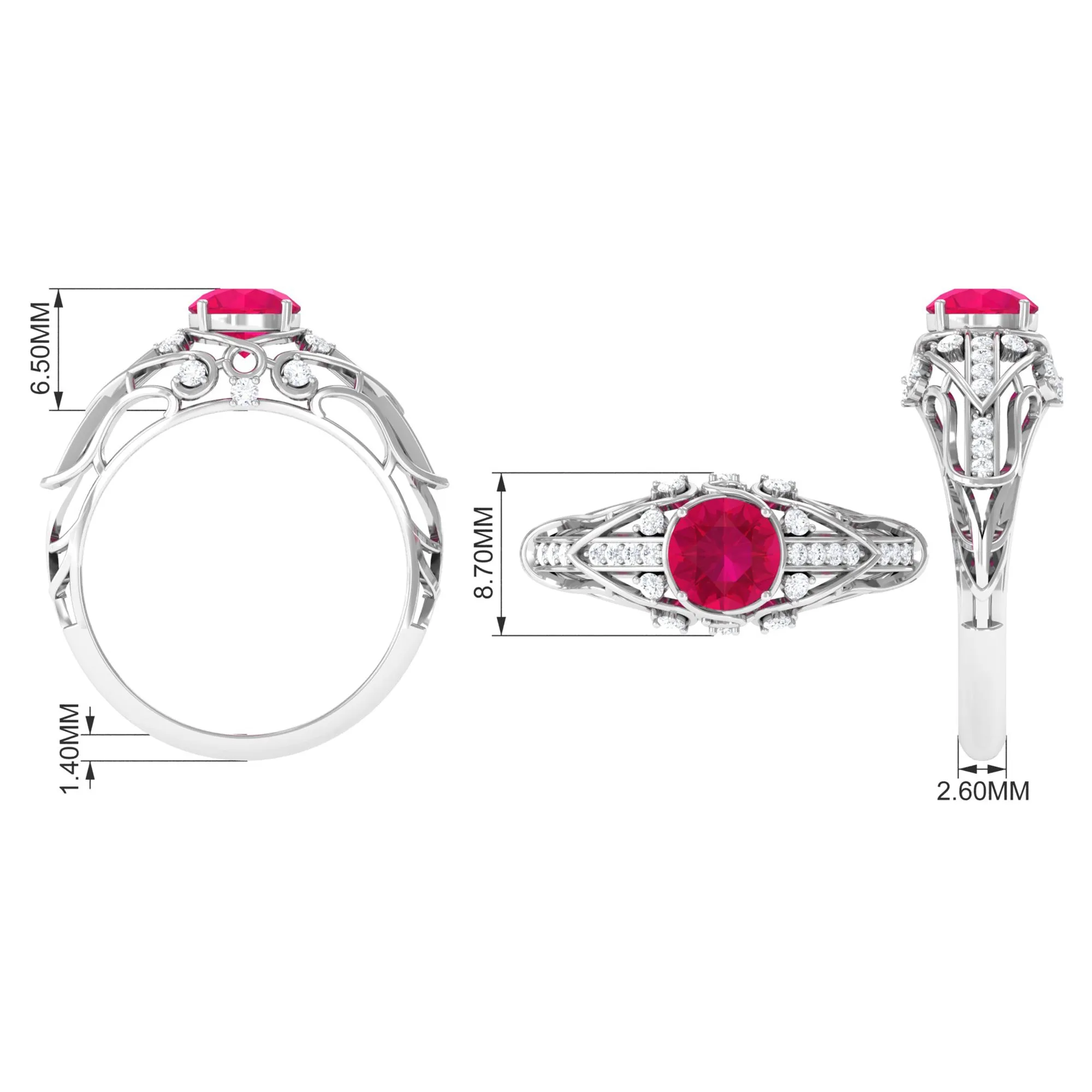 Vintage Inspired Ruby Engagement Ring with Diamond