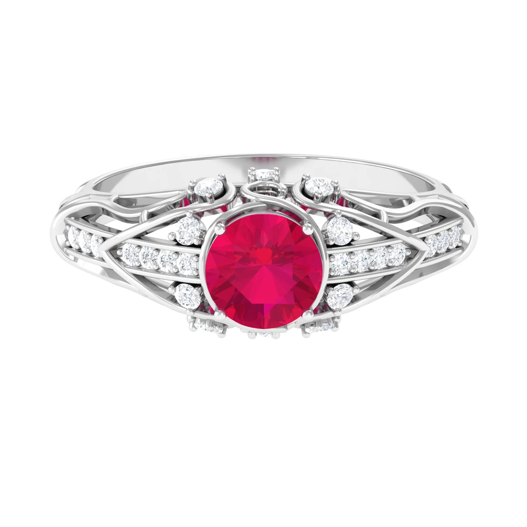 Vintage Inspired Ruby Engagement Ring with Diamond