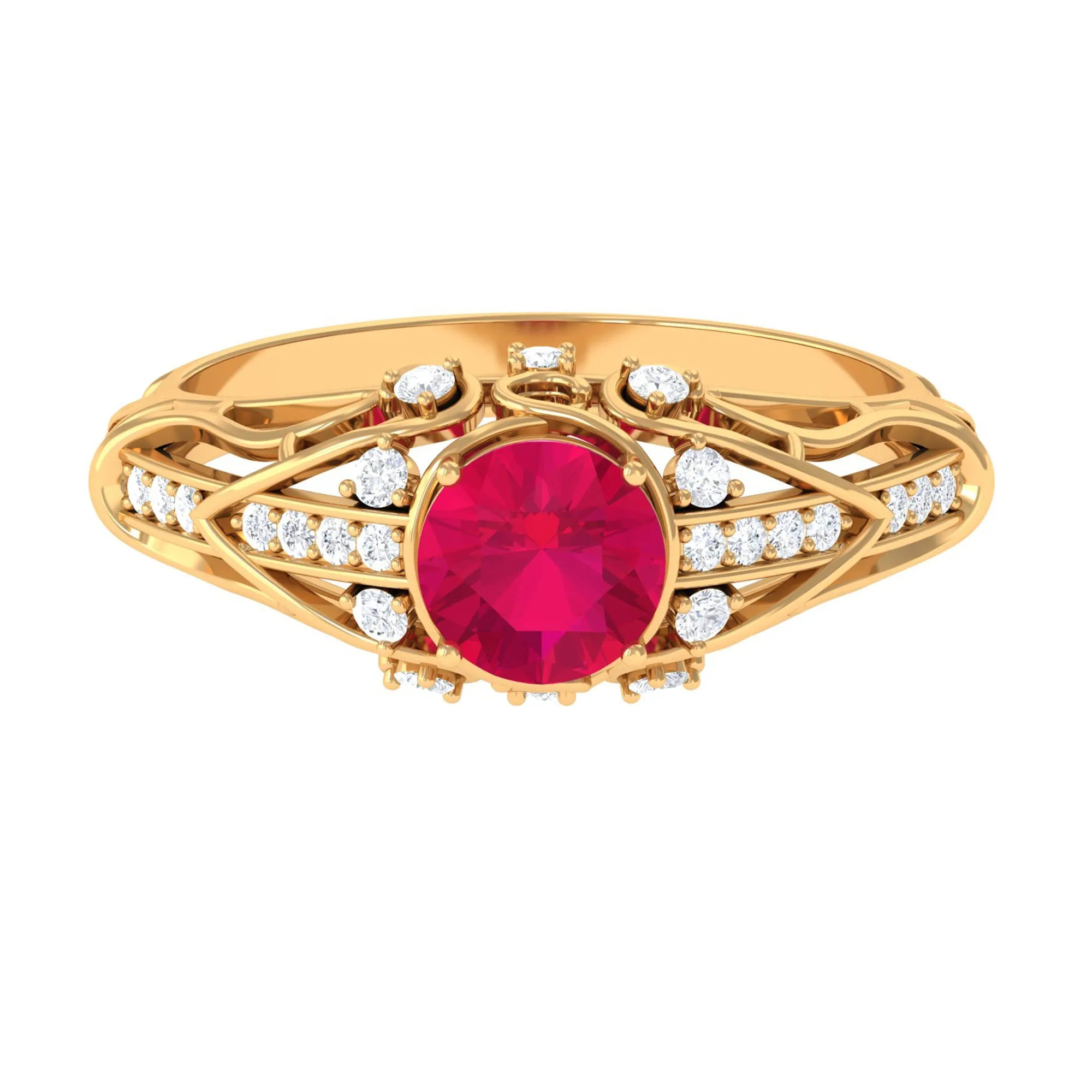 Vintage Inspired Ruby Engagement Ring with Diamond