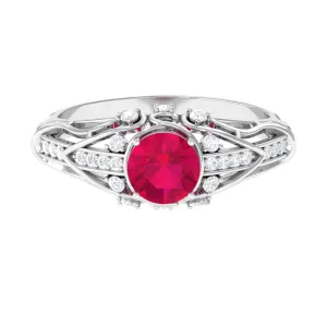 Vintage Inspired Ruby Engagement Ring with Diamond