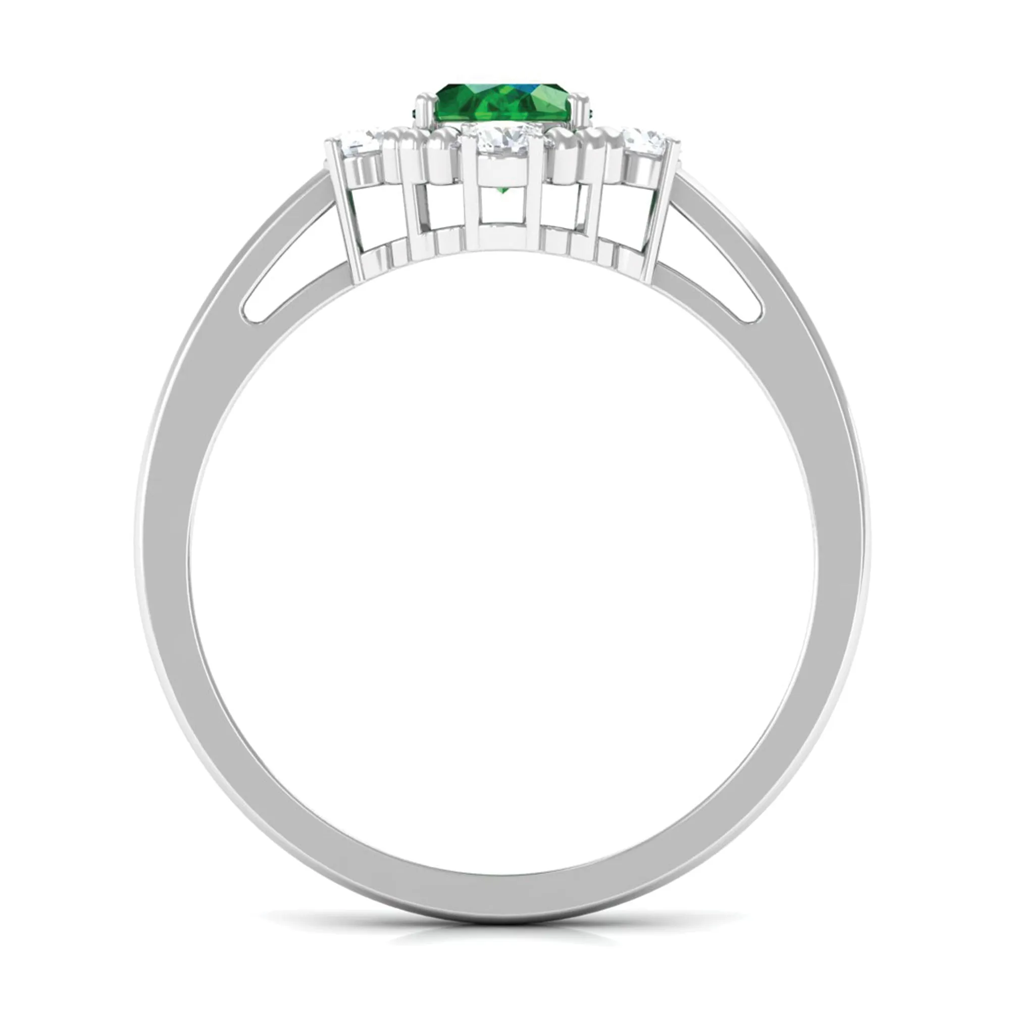 Vintage Style Oval Created Emerald Solitaire Engagement Ring with Diamond